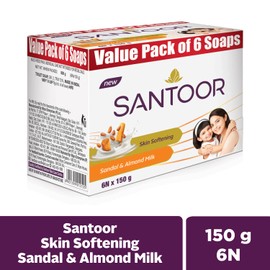 MCSYPOAL Santoor Sandalwood and Almond milk Organic Soft Bath Soap for Softer, Smoother and Moisturised Skin, Combo Offer 150 g pack of 6