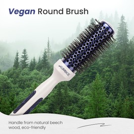 AIMIKE Nano Ionic Tech Small Round Brush, Ceramic Brush for Blow Drying, Styling and Boosting Volume, Natural Wood Handle - 1.4 Inch/35mm
