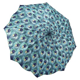 Galleria-Peacock Auto-Open/Close Large Portable Rain Folding Umbrella