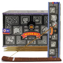 Super Hit Incense Sticks 15g x 12 and Incense Stick Holder Bundle Insence Insense Satya Incense