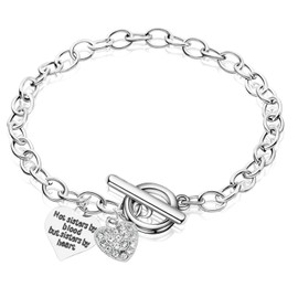 Infinity Collection Stainless Steel Sister Bracelet – Not Sisters by Blood, But Sisters by Heart Engraved Charm, Crystal Heart, Toggle Clasp Chain, Friendship Jewelry Gift for Women (Toggle)