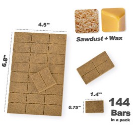 Stanbroil 144 pcs Fire Starters, Natural Charcoal Squares Fire Starters Super Fast Lighting Perfect for Barbecue Grills, Smokers, Wood Stove, Campfires and Outdoor Fireplaces