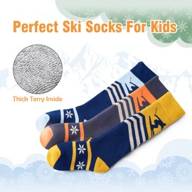 Boys Ski Socks Kids Winter Warm Snowboarding Socks Thick Thermal Skating Snow Socks for Boys Girls Skiing 3 Pack 10-12 Years