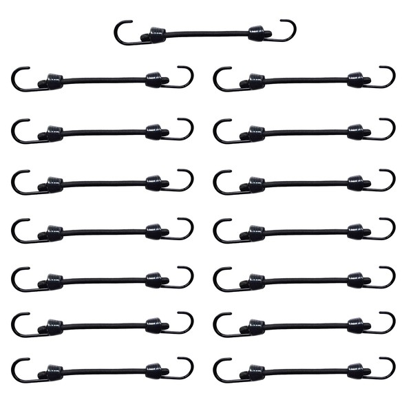 Joneaz Mini Bungee Cord with Hooks 4 Inch, Plastic Coated, Without Sharp Hook End, 15 Piece