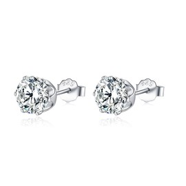 RoseJeopal Silver Stud Earrings for Women, 925 Sterling Silver Cubic Zirconia Stud Earrings, Hypoallergenic Sleeper 7mm Big Studs Earrings