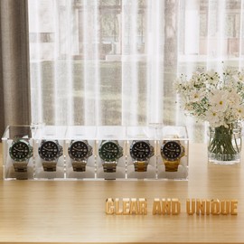 MaybeRain 6 Slot Watch Box，Men Acrylic Watch Case, Premium Acrylic Watch Organizer,Clear Watch Display Case,Watch Storage for Men Women, Oak