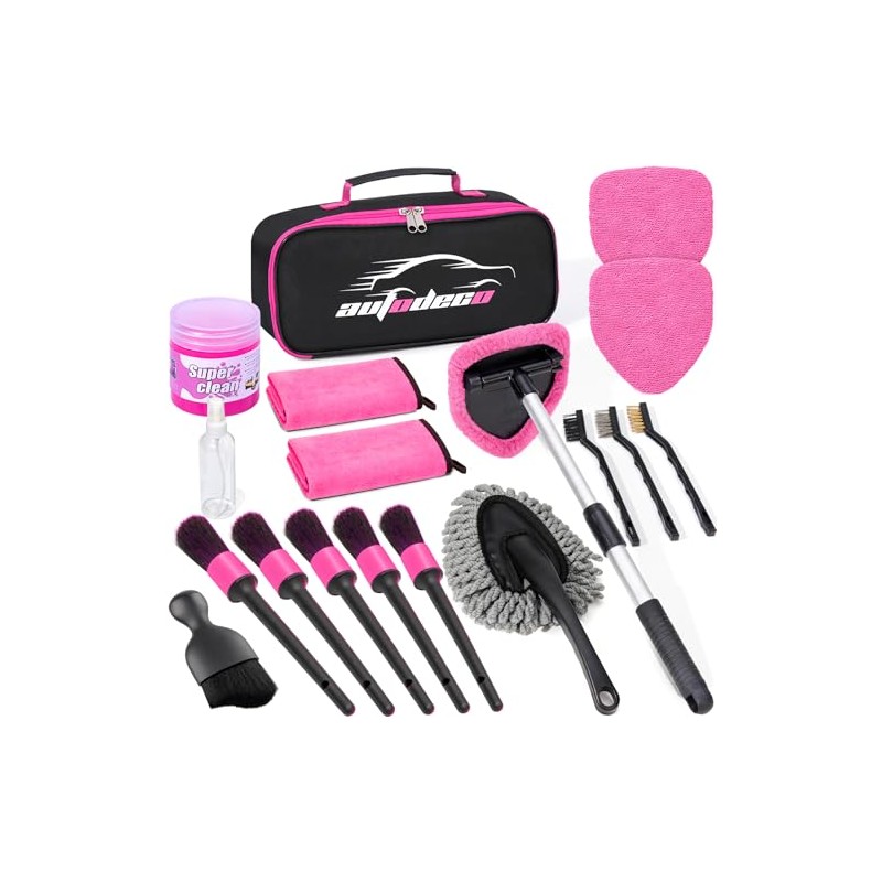 AUTODECO Windshield Cleaner Tool, 17Pcs Car Interior Detailing Kit, Detailing