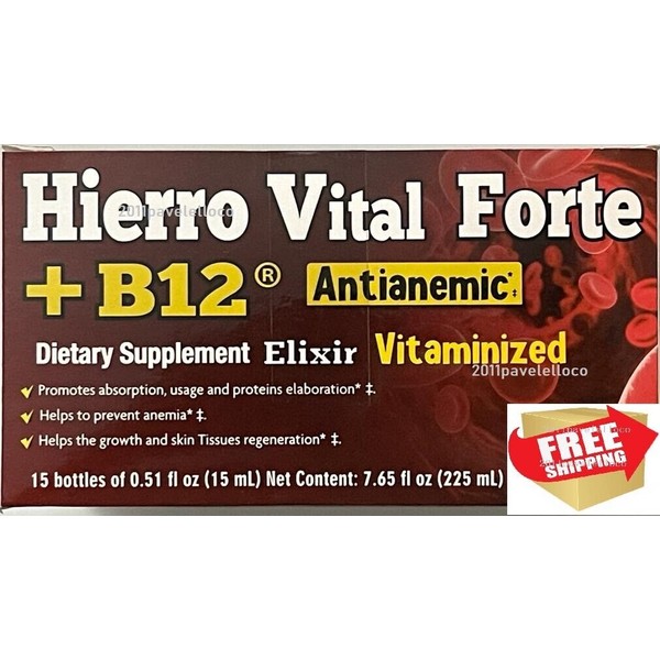 HIERRO Vital Forte + B12 ANTIANEMIC Elixir 15 Bottles Drinkable Vitaminized