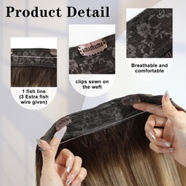 RECOOL Wire Hair Extensions Real Human Hair Balayage Chocolate Brown to Light Brown and Bleach Blonde Remy Invisible Wire Hair Extension Straight Clip in Hair Extensions(18 inch)