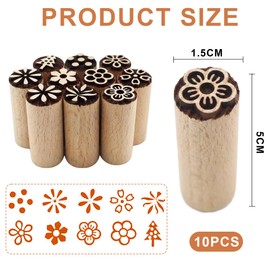 SHIQUAN 10 Pcs Wooden Pottery Stamps, 5 x 1.5 x 1.5cm