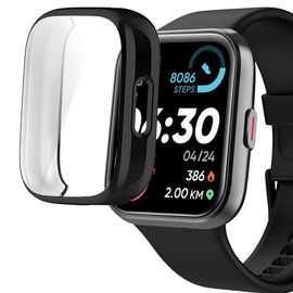 ID208 Plus Smart Watch Case, Blueshaweu Soft All Around TPU Case with Screen Protector Compatible for Quican/ENOMIR/Tensky/Fitpolo/Aeac/WMK/Konitee/VRPEFIT ID208 Plus Smart Watch 1.8" (Black)