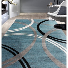 Rugshop Modern Wavy Circles Design Area Rug 7' 10" x 10'2" Blue