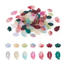 Beadthoven 140Pcs Leaf Glass Pendants Transparent Baking Painted Ginkgo Lampwork Charms with Gold Foil for DIY Necklace Earring Jewelry Making, Hole:1-2mm