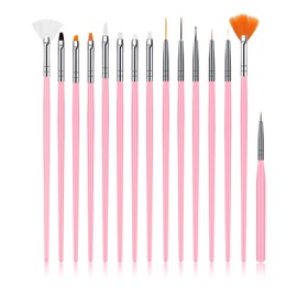 LuckyOpt Nail Art Brushes Set, 15Pcs Nail Design Brushes Kit for Home Manicure, Nail Small Detail Brushes for Fine Nail Art DIY, Dotting, Painting, Drawing, Women&Girls (Pink)