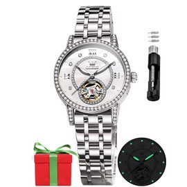 OLEVS Automatic Women's Watches Skeleton Starry Sky Ladies Watch Silver Rose Gold Mechanical Luxury Business Dress Diamond Luminous Waterproof Wrist Watches Watches