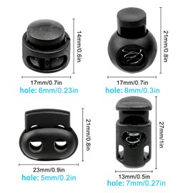 Cord Stoppers, Pack of 100 Single Hole Double Hole Spring Clamps, 4 Styles Shoelaces, Round Cord Locks Plastic for Camping, Hiking, Sports, Backpacks, Black, White, L