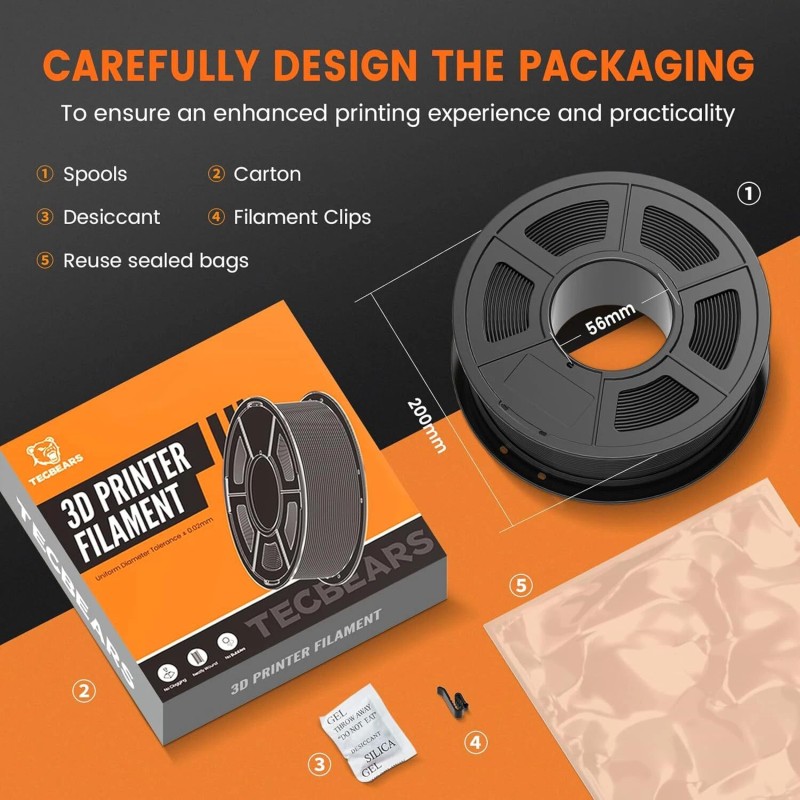 TECBEARS PETG 3D Printer Filament Consumables 1.75MM 1KG NO Tangle