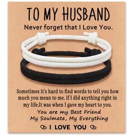 Matching Adjustable Rope Bracelet for Couples, Husband Bracelet Anniversary Valentines Day Birthday Christmas Gift for Him and Her (To My Husband)