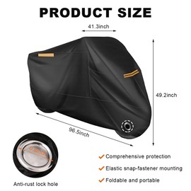 KVAEY Motorcycle Cover, 190T All-Season Waterproof Sun Protect Motorcycle Cover with Lock Hole, All-Around Outdoor Protection Cover for Motorcycle Scooter, Motorcycle Accessories
