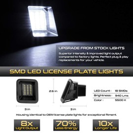 VIPMOTOZ Full LED License Plate Light Tag Lamp Housing Assembly Replacement Pair For 2017-2022 Ford F250 F350 F450 Super Duty Pickup Truck - 6000K Diamond White, 2-Pieces