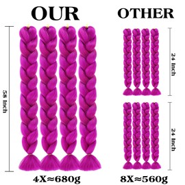 58 Inch Pre Stretched Braiding Hair 680g/4x Pre Stretched Braiding Hair 150cm Long Hair Extensions Professional Synthetic Expression Hair Pre Stretched For Braids (#808/Hot Pink Hair)