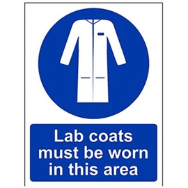 V Safety Lab Coats Must Be Worn In This Area PPE Sign - 150mm x 200mm - 1mm Rigid Plastic