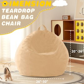 HABUTWAY 2.5FT Bean Bag Chair, 2.5' Beanbags Small Bean Bag Chairs with Filling, Teardrop Bean Bag Chair Luxurious Velvet Ultra Soft Fur with Removable Cover for Kids Adults Teens (Beige)