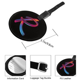 2 Pack Initial Luggage Tag for Suitcase, Colorful Letter Design Cruise Name Bag Tags, Round Baggage Identifiers with Privacy Cover, Leather ID Label for Women Men Kids Travel, Rainbow Letter R