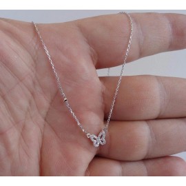 Unbranded BUTTERFLY 925 STERLING SILVER NECKLACE PENDANT W/ .35 CT LAB DIAMONDS/18''