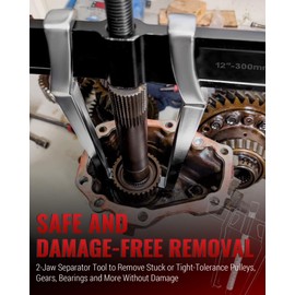 Reywoo 12 Inch 2-Jaw Gear Puller and Bearing Puller Adjustable CR-V Steel Tool with Reversible Jaws for Internal External Pulling Removes Pulleys Flywheels Bearings Gears