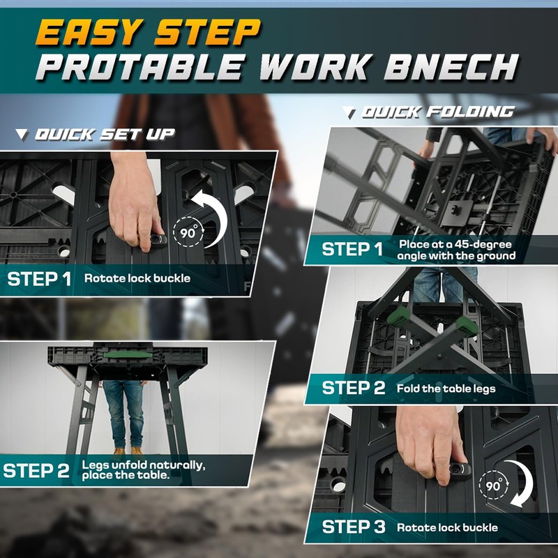 Foldable Work Bench,Easy Step Protable Work Table,34" W x 25"