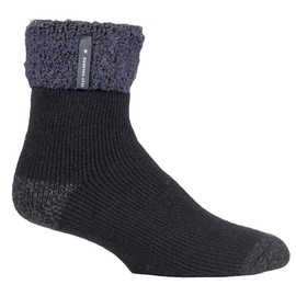 HEAT HOLDERS - Mens Warm Luxury Fluffy Fleece Lined Lounge Sleep Bed Socks (6-11 UK, Black (Olwen))