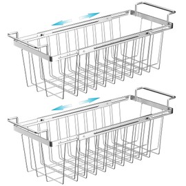 Orgneas Freezer Baskets for Chest Freezer, Capacity Expandable Deep Freezer Organizer Bins Adjustable From 16.5" to 26.5" Stainless Steel Wire Basket Storage with Hanging Handles