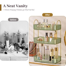 Aveniee Bathroom Counter Organizer, 3 Tier Perfume Skin Care Countertop Storage Shelf, Vanity Makeup Tray for Cosmetic Skincare Lotion,Green