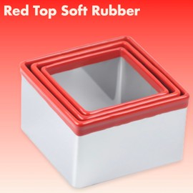3 Pcs Square Cookie Cutter Set, Stainless Steel Biscuit Cutters for Baking, 2.5” 2.9” 3.3”, Sandwich Cutter Shapes for Kids, Red Soft Rubber Top for Protection