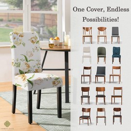 Comfy Gate 4 Pack Dining Room Chair Covers, Chair Covers for Dining Room Set of 4, Elastic Dining Chair Slipcovers, Dining Chair Slipcover, Kitchen Chair Protector Set of 4, Beige Flower