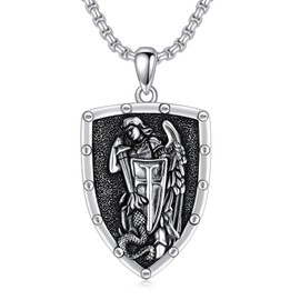 CEKAMA Saint Michael Necklace for Men Sterling Silver St Michael Medal Necklace for Women Saint Michael Pendant The Archangel Protect Us Catholic Medallions Amulet Jewelry for Father Husband Son