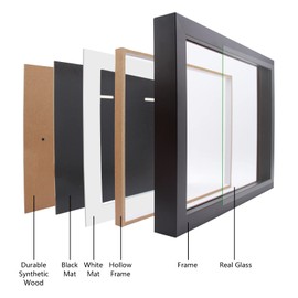 Wooden Medal Display Shadow Box Frame - 2 Medals Display Case for Runners, Marathon, Soccer, Football, Gymnastics & All Sports, Military Medals Pins Patches Badge Award Insignia (Black, A4)