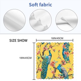 Yibeas Peacock Cloth Napkins Set of 4 Soft Watercolor with on a Tree Cherry Tree with Flowers Yellow Background Polyester Dinner Napkin for Family Restaurant Weddings Parties 18 x 18 inch
