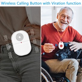 DAYTECH Wireless Vibrable Caregiver Pager System, Portable Call Button for Elderly at Home, Call Bell Alarm with 300Ft/100m 1 Vibration Receiver 2 Emergency Transmitter