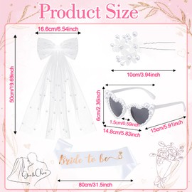 YeahBoom 4 Stück JGA Accessoires Frauen,Schleier JGA Weiße,Bride to Be Schärpe,Herz Sonnenbrille Perle,Braut Stirnband,Jga Frauen für Junggesellenabschied,Bachelorette Party und Hochzeitsfotografie