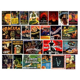 Classic Universal Monsters Movie Posters Vinyl Stickers - Set of 25 Monsters Dracula Nosferatu Frankenstein Wolf Man Creature from Black Lagoon
