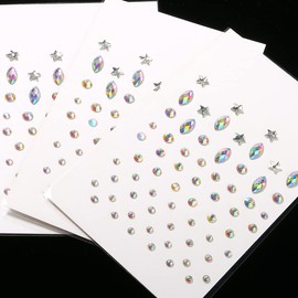 3 Sheets Eye Body Face Gems Jewels Rhinestone Stickers Temporary Tattoo Gems Self Adhesive Crystal Makeup Face Stick Gems for Festival Accessory and Nail Art Decorations (Galaxy)