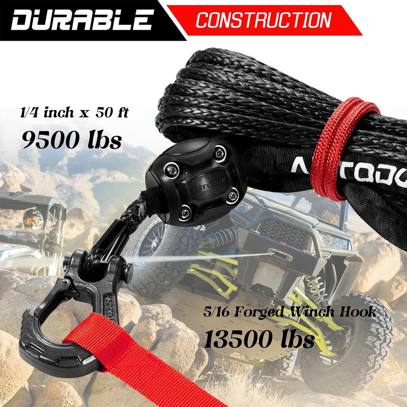 Autodunk Synthetic Winch Rope - 1/4" x 50ft 10,000LBS Winch