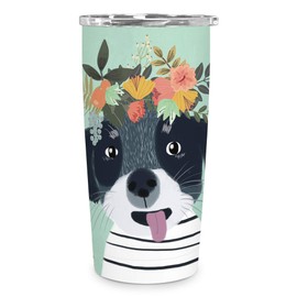 Studio Oh! Tumbler, Insulated Stainless Steel Cup with Lid for Coffee, Water and Other Hot or Cold Drinks, Mia Charro© Fancy Flower Dog Design, 17 oz