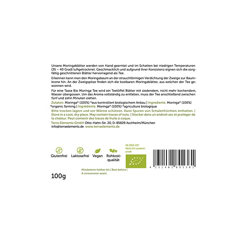 Terra Elements Organic Moringa Tea 100 g I Moringa Oleifera