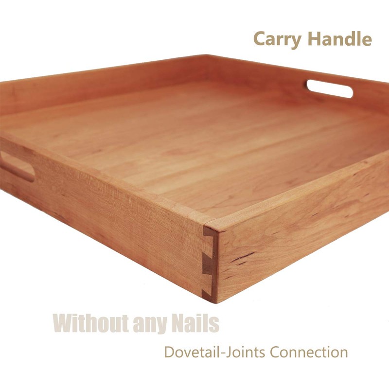 MAGIGO 24 x 24 Inches Large Square Cherry Wood Ottoman