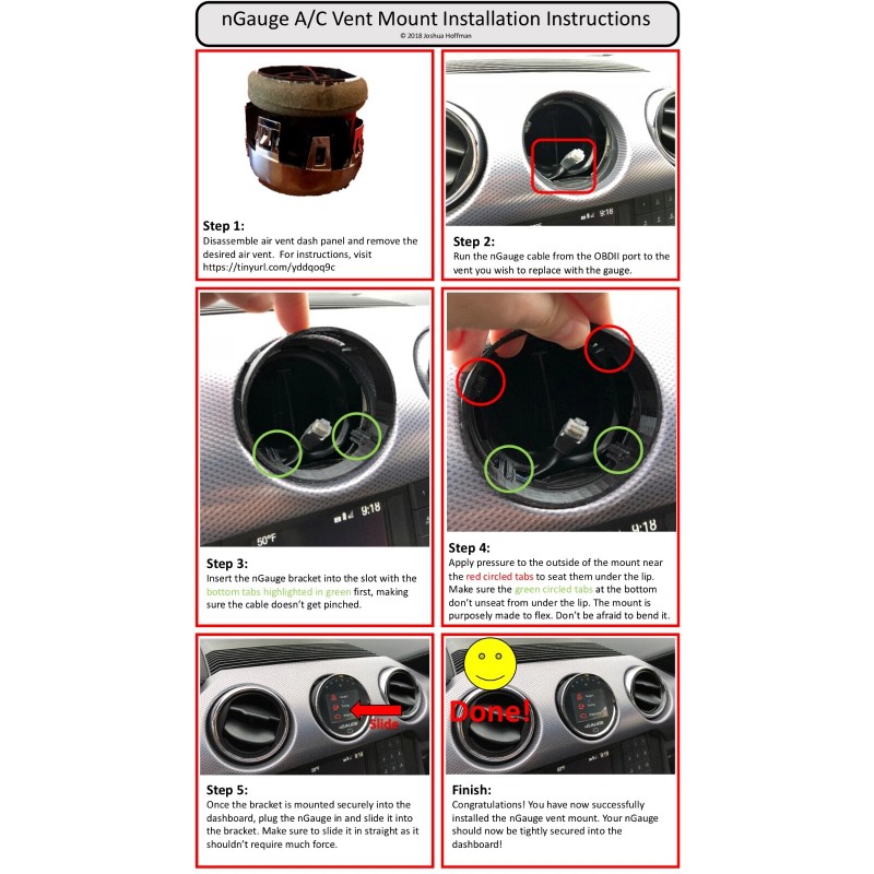 Ford nGauge A/C Vent Dashboard Mount for 2015-2019 Ford Mustang