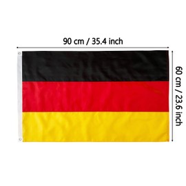 Qanmua Germany Flag 60 x 90 cm, 210D Nylon 160 g/m² Durable National Flag Federal and Germany Flag with Brass Eyelets, Robust German Flag with Stitched Stripes for Outdoor Use Euro 2025