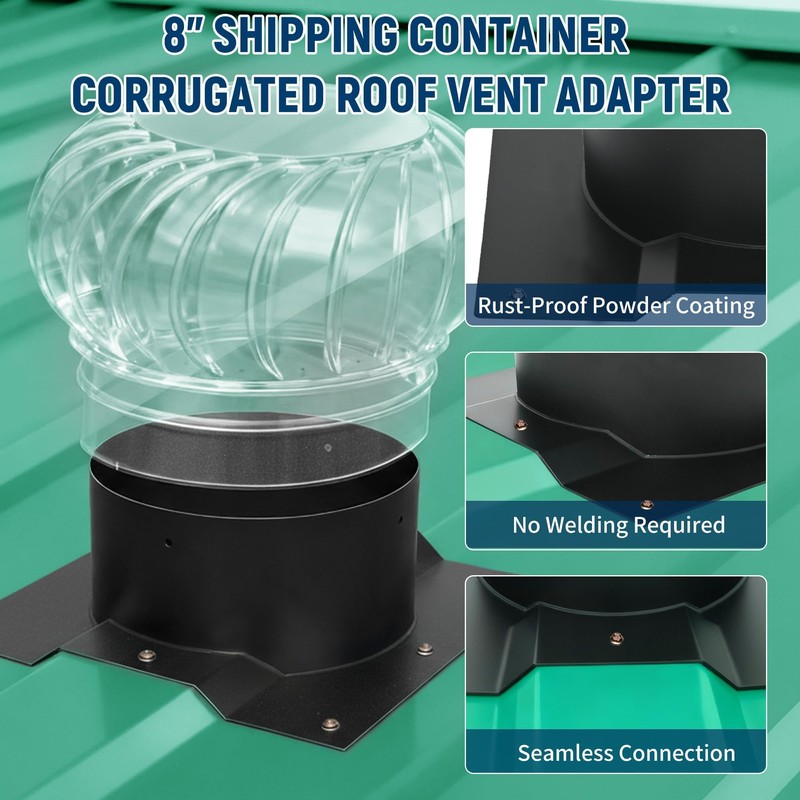 Inracity 8 Inch Roof Vent Adapter for Shipping Container, for